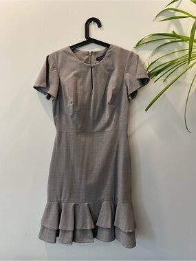 Banana Republic Grey Ruffle-Hem Sheath Dress